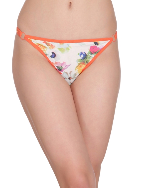 

Clovia White & Orange Low Waist Floral Print Thong with Rings Briefs PN2108P18S