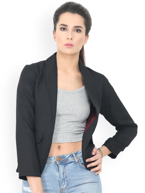 

Trend Arrest Women Black Solid Open Front Jacket