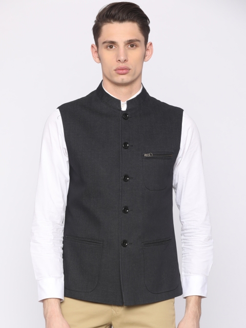 

Park Avenue Navy Solid Super Slim Fit Nehru Jacket, Navy blue
