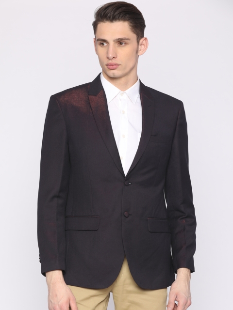 

Park Avenue Black & Purple Two-Toned Single-Breasted Slim Fit Party Blazer