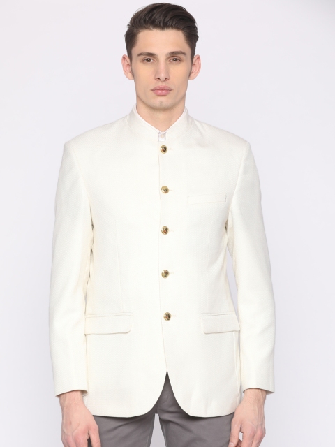 

Park Avenue Off-White Slim Fit Single-Breasted Self-Design Ethnic Bandhgala Blazer