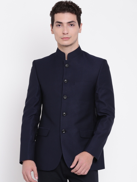 

Raymond Navy Patterned Tailored Contemporary Fit Ethnic Bandhgala Blazer, Navy blue