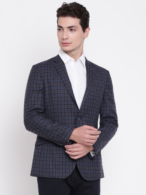 

Raymond Blue Checked Tailored Slim Fit Single-Breasted Formal Blazer