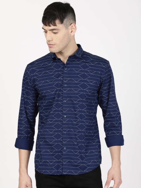

ether Men Navy Regular Fit Printed Casual Shirt, Navy blue