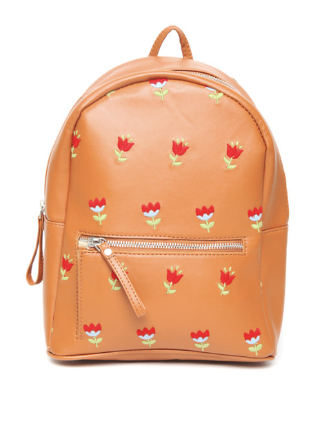 

Kanvas Katha Women Tan Brown Embroidered Detail Backpack