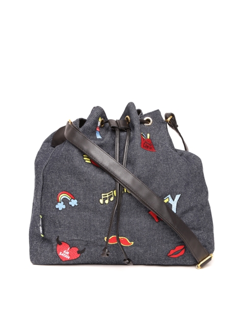 

Kanvas Katha Navy Embroidered Detail Sling Bag, Navy blue
