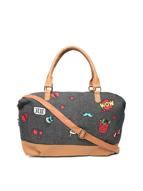 

Kanvas Katha Black Embroidered Oversized Shoulder Bag with Sling Strap