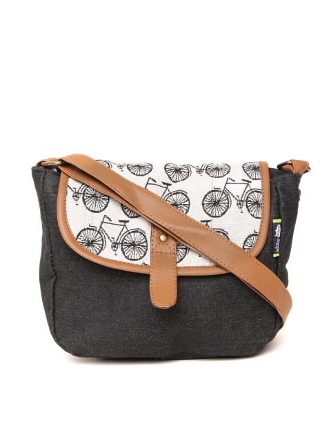 

Kanvas Katha Black & Off-White Self-Design Sling Bag