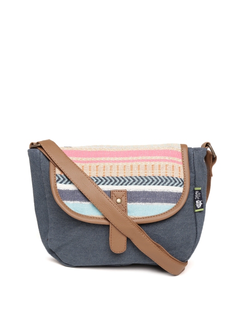 

Kanvas Katha Blue & Pink Solid Sling Bag