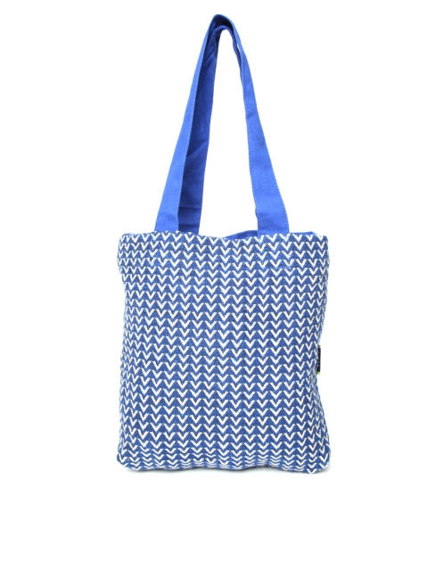 

Kanvas Katha Blue & Off-White Self Design Tote Bag