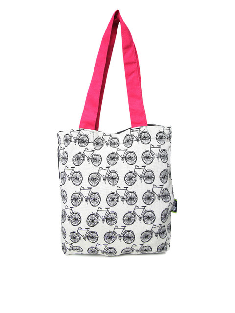 

Kanvas Katha Off-White & Black Self Design Tote Bag