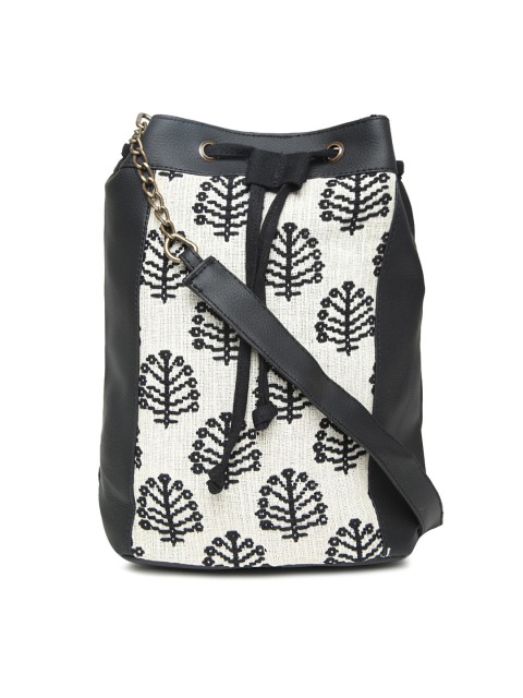 

Kanvas Katha Black & Off-White Self Design Sling Bag