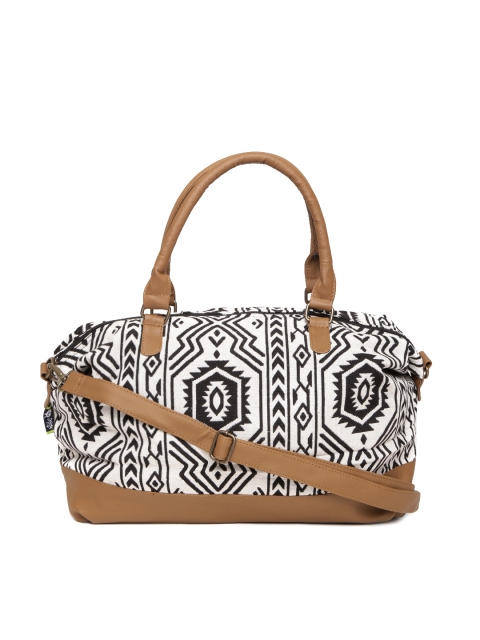 

Kanvas Katha Black & Off-White Patterned Shoulder Bag with Detachable Sling Strap