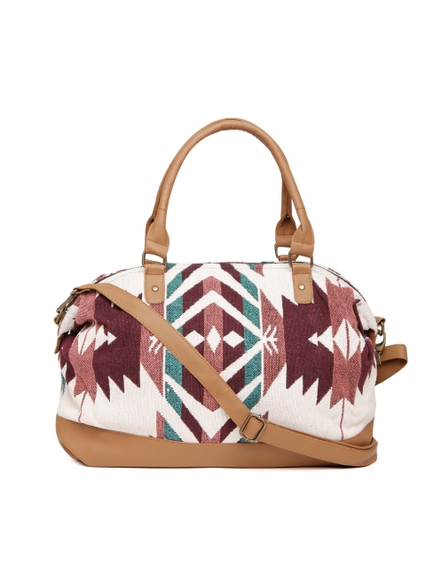 

Kanvas Katha Off-White & Burgundy Patterned Shoulder Bag with Detachable Sling Strap