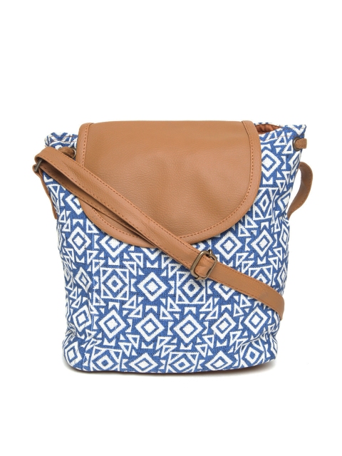 

Kanvas Katha Blue & Off-White Self Design Sling Bag