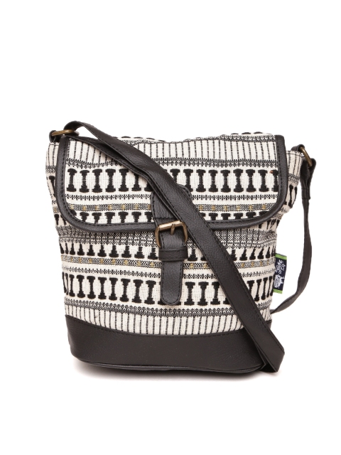 

Kanvas Katha Black & Off-White Self Design Sling Bag