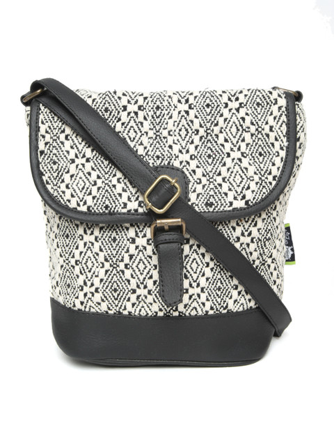 

Kanvas Katha Off-White & Black Textured Sling Bag