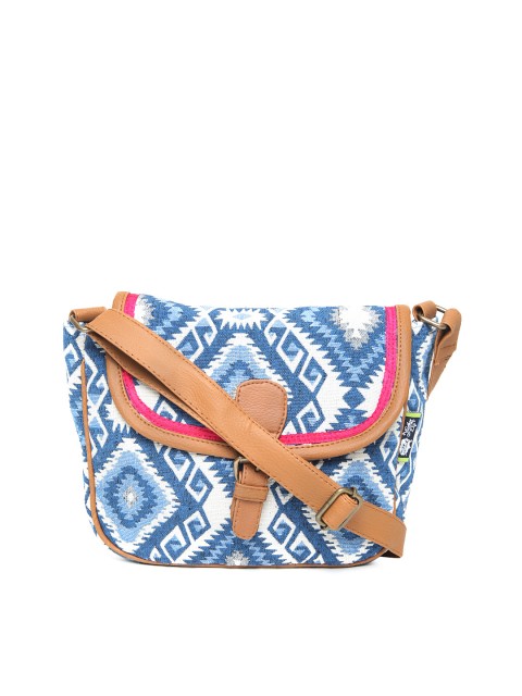 

Kanvas Katha Blue & Off-White Patterned Sling Bag