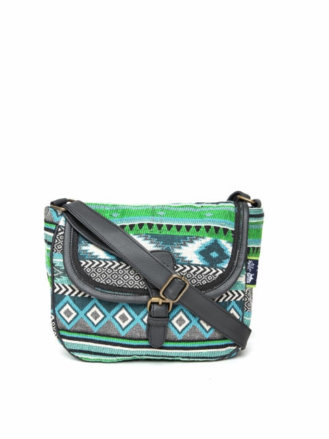 

Kanvas Katha Green & Blue Woven Design Sling Bag