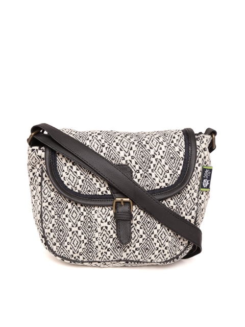 

Kanvas Katha Off-White & Black Self-Design Sling Bag