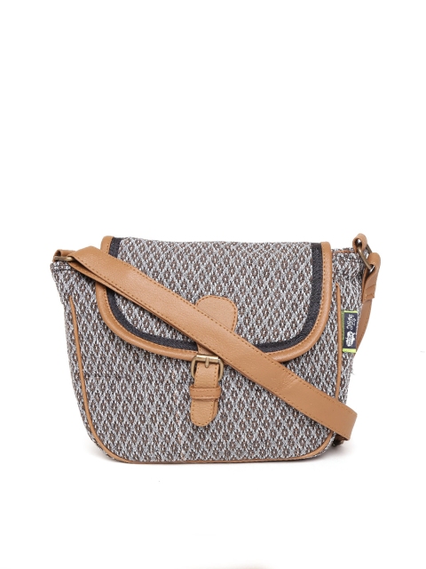 

Kanvas Katha Brown & Grey Self-Design Sling Bag
