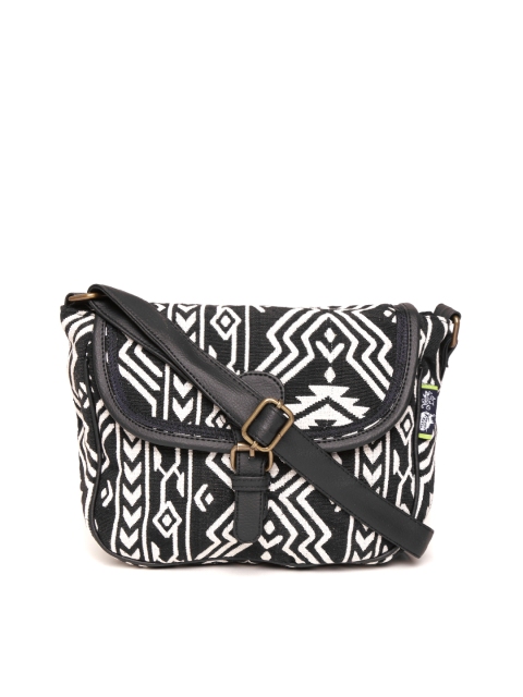 

Kanvas Katha Black & Off-White Self-Design Sling Bag