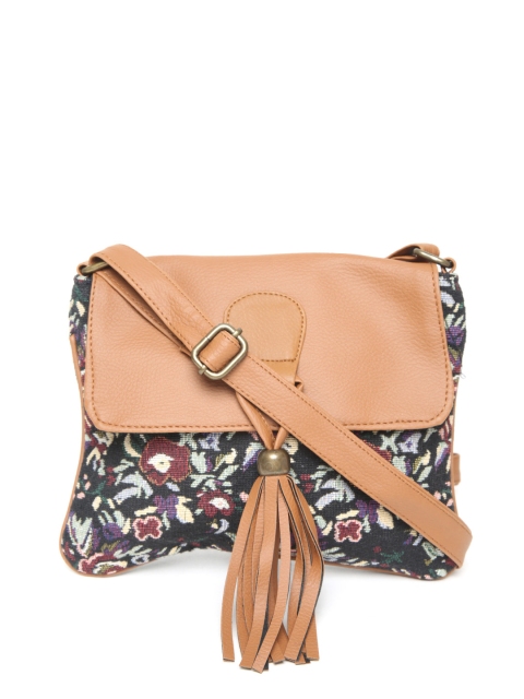 

Kanvas Katha Black & Brown Floral Self Design Sling Bag