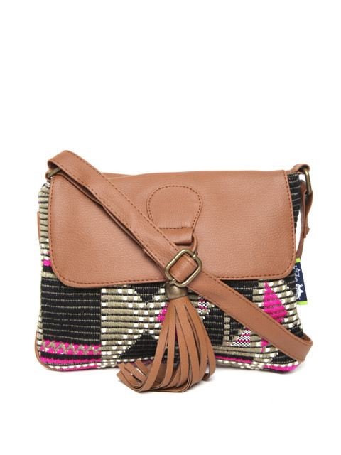 

Kanvas Katha Brown & Pink Textured Sling Bag