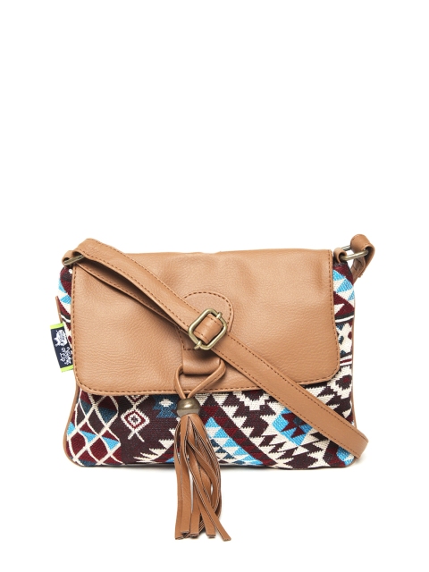 

Kanvas Katha Burgundy & Blue Self-Design Sling Bag