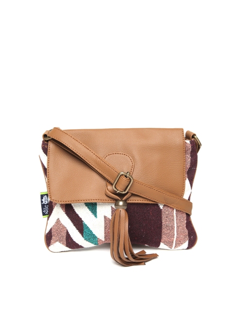 

Kanvas Katha Off-White & Burgundy Self-Design Sling Bag