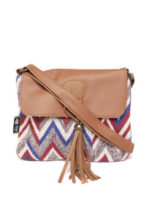 

Kanvas Katha Brown & Beige Chevron Patterned Sling Bag