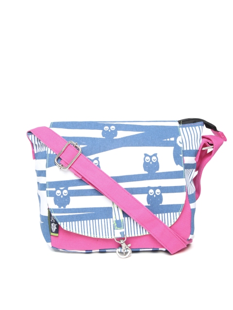 

Kanvas Katha Navy Blue & White Owl Print Sling Bag