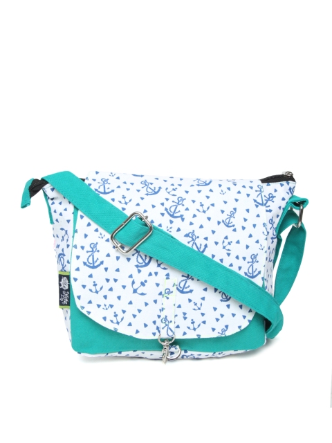 

Kanvas Katha White & Green Anchor Print Sling Bag