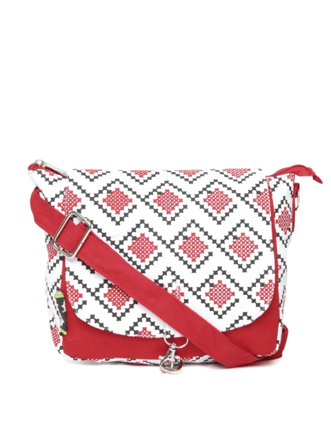 

Kanvas Katha Off-White & Red Printed Sling Bag