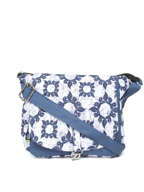 

Kanvas Katha Blue & White Printed Sling Bag