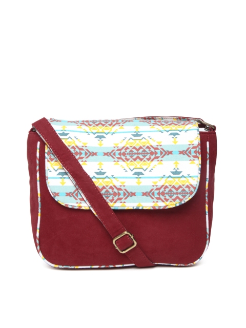 

Kanvas Katha Maroon & Off-White Solid Sling Bag