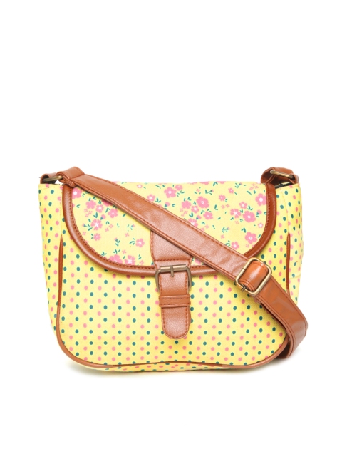 

Kanvas Katha Yellow & Pink Printed Sling Bag