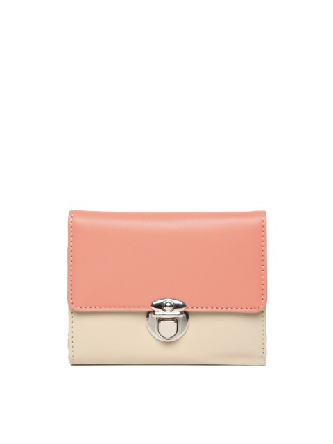 

Kanvas Katha Women Cream & Peach-Coloured Colourblocked Three Fold Wallet