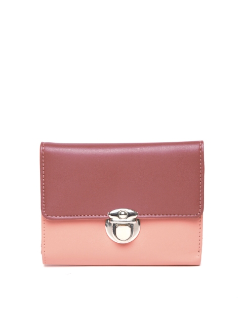 

Kanvas Katha Women Peach-Coloured & Burgundy Colourblocked Three Fold Wallet