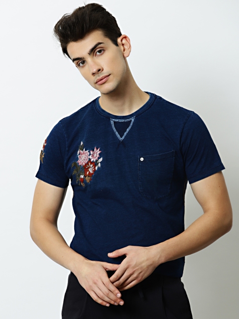 

Mr Bowerbird Men Navy Blue Solid Precious Embroidered T-shirt
