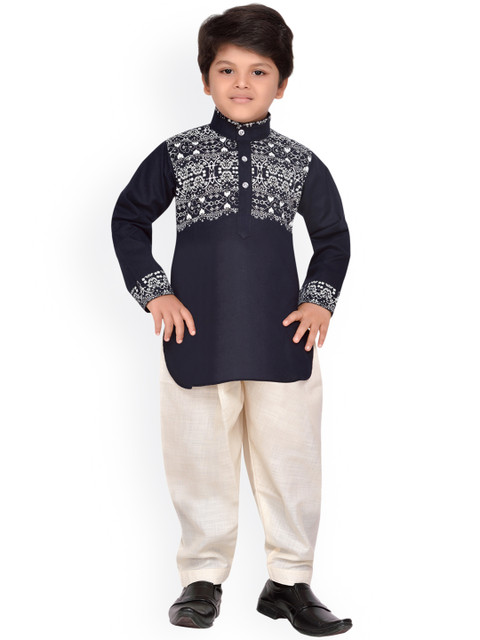 

Aj DEZInES Boys Navy Blue & Beige Printed Kurta with Salwar