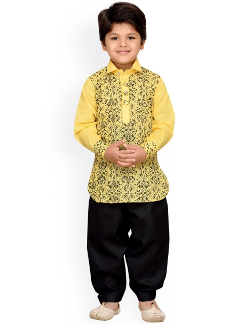 

Aj DEZInES Boys Yellow & Black Printed Kurta with Salwar