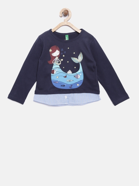 

United Colors of Benetton Girls Navy Blue Printed Top