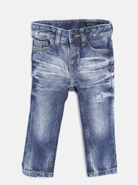 

United Colors of Benetton Boys Blue Low Distress Jeans
