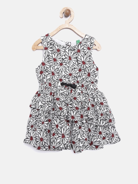 

United Colors of Benetton Girls White Floral Print Fit & Flare Dress