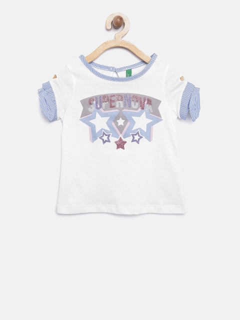 

United Colors of Benetton Girls White Printed Pure Cotton Top