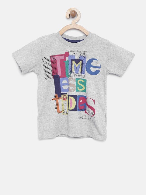 

United Colors of Benetton Boys Grey Melange Printed Round Neck T-shirt