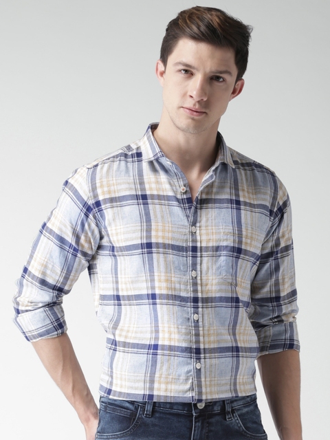 

Mast & Harbour Men Blue & Cream-Coloured Slim Fit Checked Casual Shirt