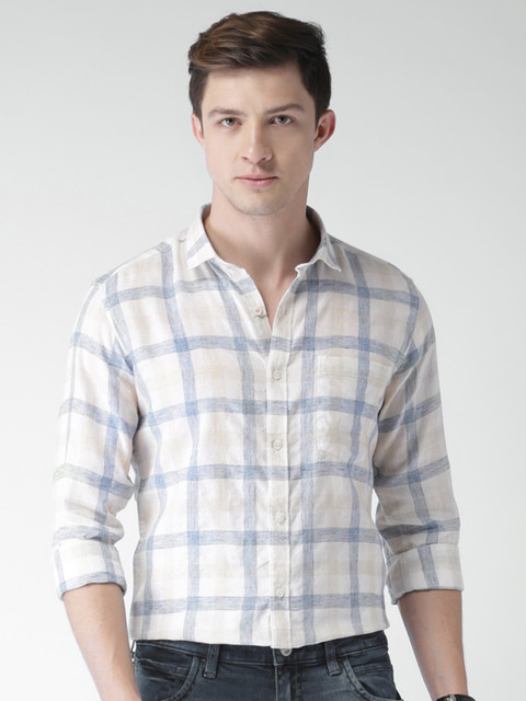 

Mast & Harbour Men Off-White & Blue Slim Fit Checked Casual Shirt