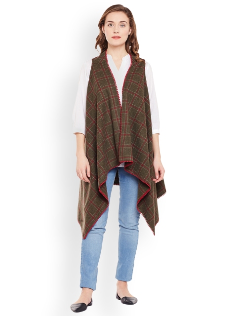 

Oxolloxo Khaki & Brown Checked Open Front Shrug